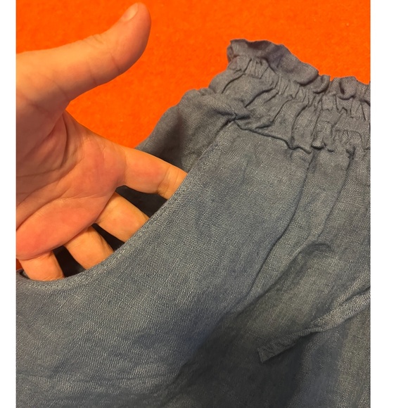 Retro petrol blue high waist pure linen gathered shorts bermudas NWT - Picture 4 of 9